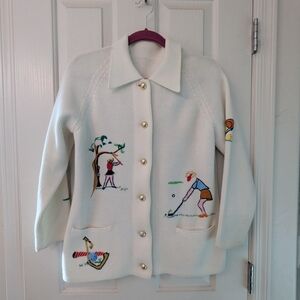 White Cardigan with Golf Embroidery